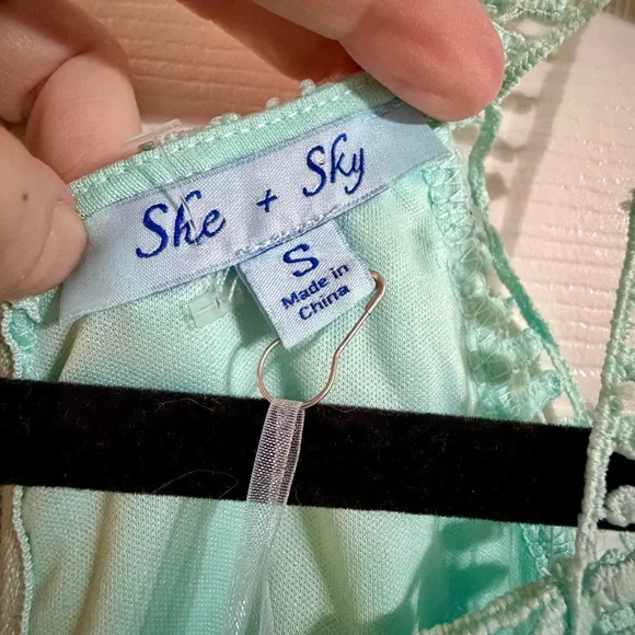 She + Sky Mint Green Lace Dress | Floral Crochet Overlay | NWT | Size S - Picture 6 of 8